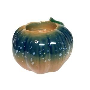 Vintage Pumpkin Tealight Candle Holder Fall Thanksgiving Home Decor Glazed 3.5"
